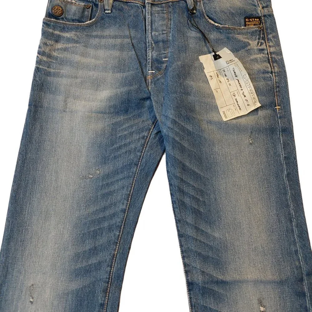 G-Star Raw GS01 Heller Straight Button Fly Blue Wheel Denim Jeans Sz 31 x 34 NWT